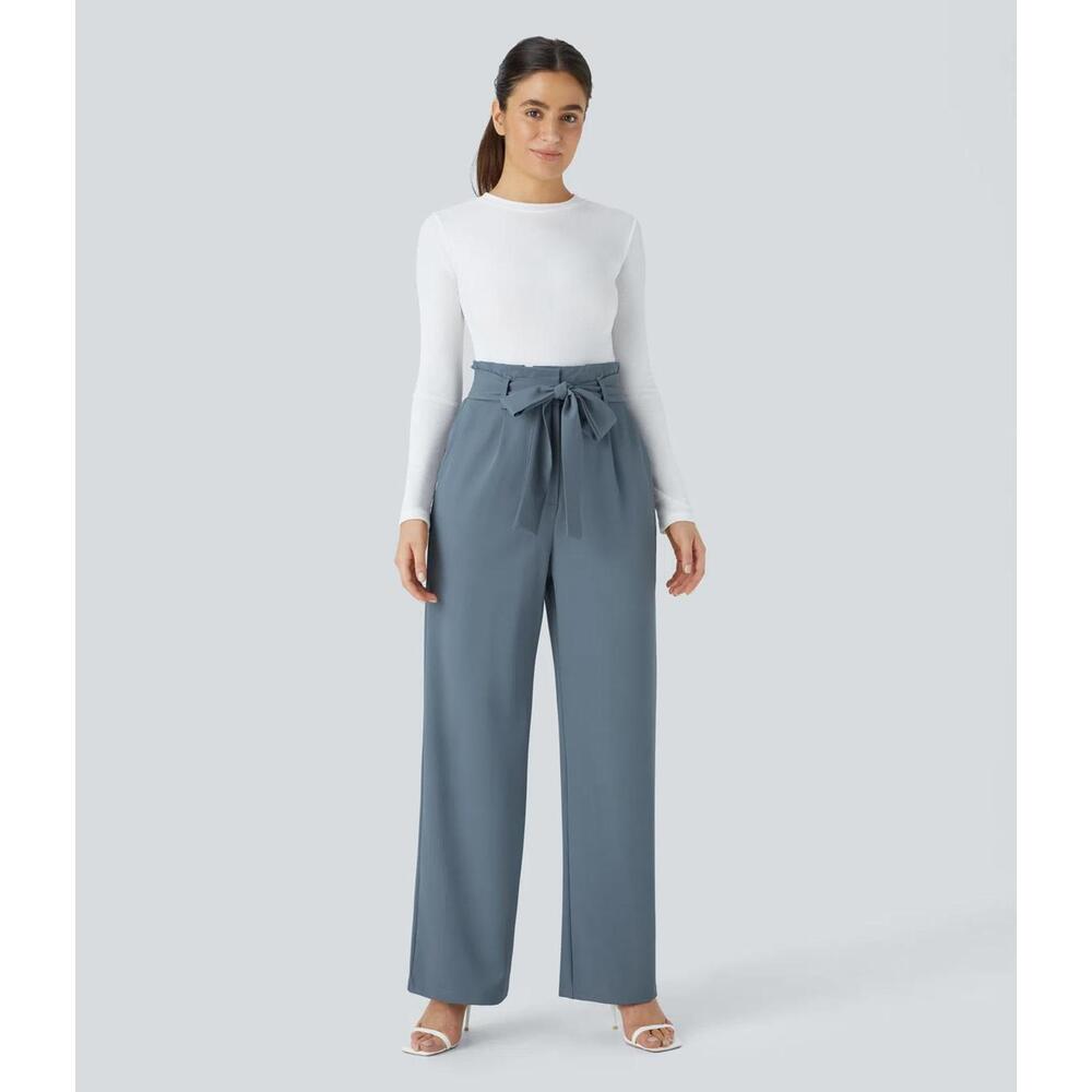 NWT Halara High Waisted Belted Pocket Wide Leg Work Pants Deep Sea Gray Blue XL - Picture 13 of 13
